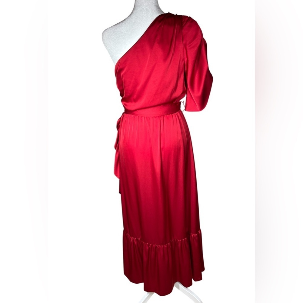 AMUR Red Topanga One-Shoulder Faux Wrap Sexy Cocktail Evening Holiday Dress Sz 2 - Picture 14 of 16